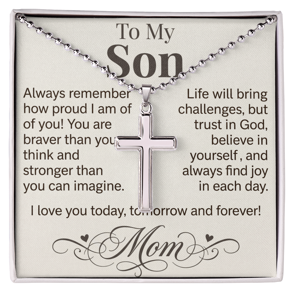 "I Love You Today, Tomorrow & Forever" Cross Necklace for Son