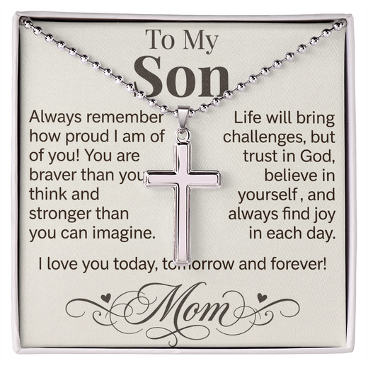 "I Love You Today, Tomorrow & Forever" Cross Necklace for Son