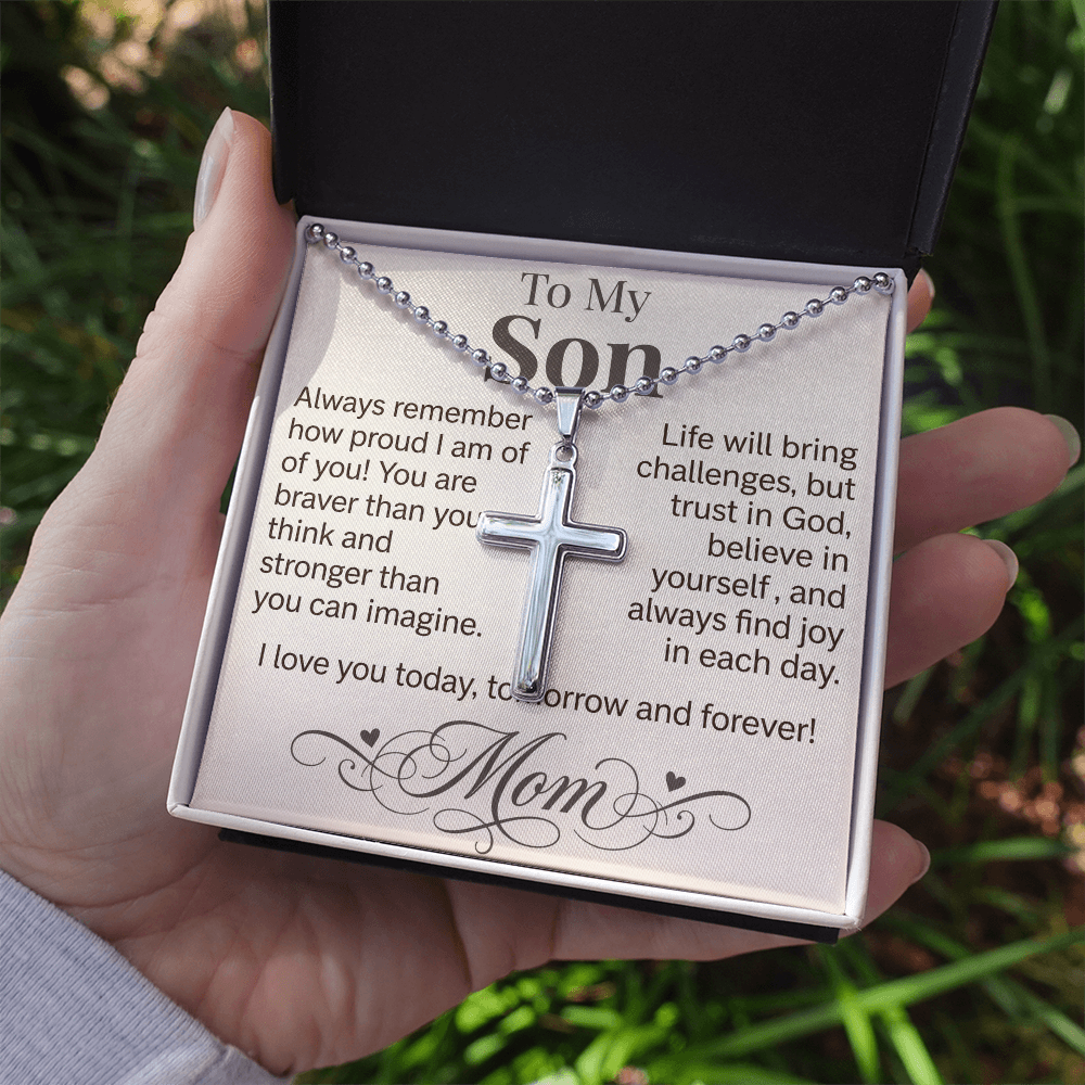 "I Love You Today, Tomorrow & Forever" Cross Necklace for Son