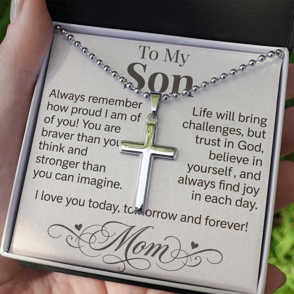 "I Love You Today, Tomorrow & Forever" Cross Necklace for Son