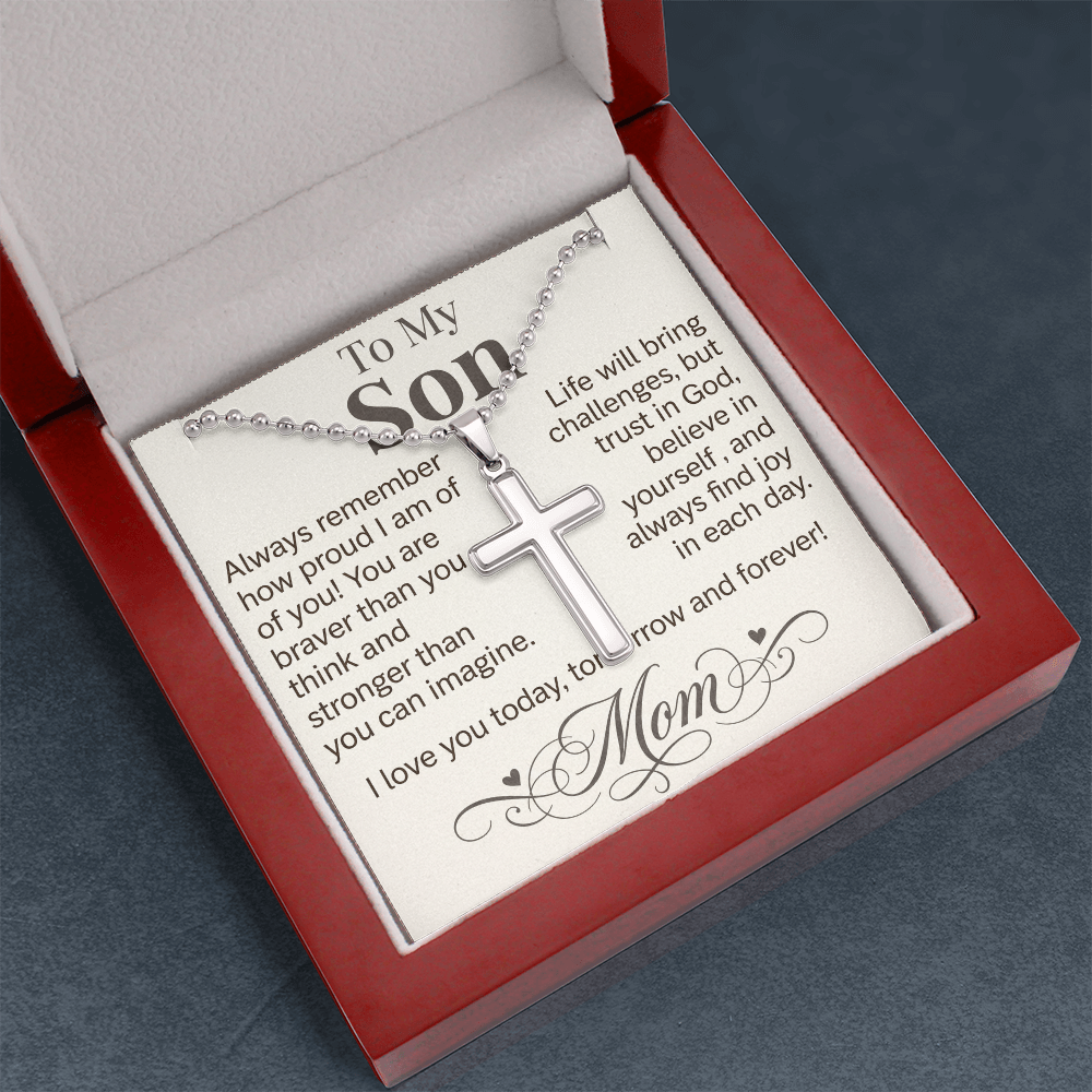 "I Love You Today, Tomorrow & Forever" Cross Necklace for Son