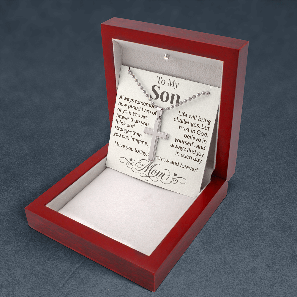 "I Love You Today, Tomorrow & Forever" Cross Necklace for Son