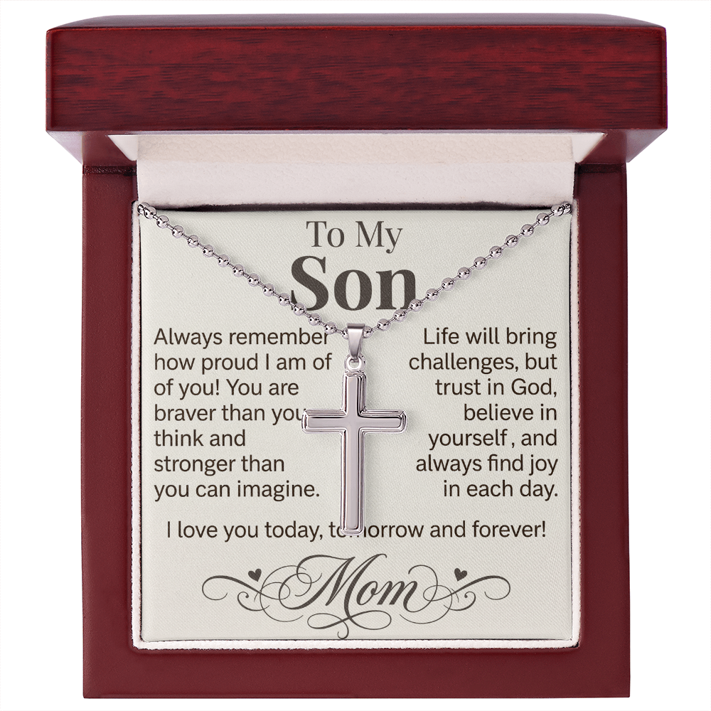 "I Love You Today, Tomorrow & Forever" Cross Necklace for Son